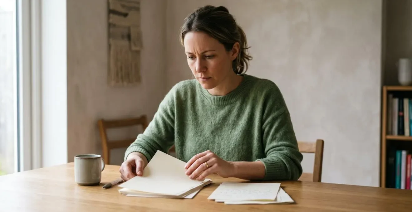 Personne organisant ses finances personnelles dans un environnement domestique calme et lumineux