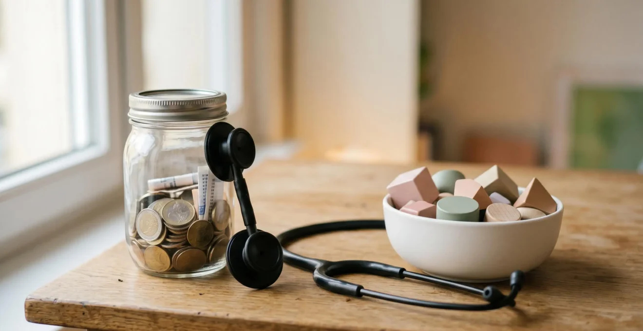 Scène symbolisant la réduction des frais de santé avec des éléments visuels représentant l'optimisation financière en matière d'assurance santé