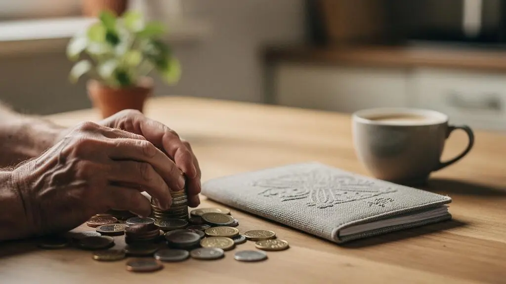 Mains d'une personne comptant des pièces et billets à côté d'un carnet d'épargne fermé, symbolisant l'épargne populaire accessible