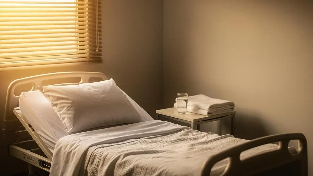 Chambre d'hopital calme symbolisant le cout cumule d'un long sejour et le forfait journalier